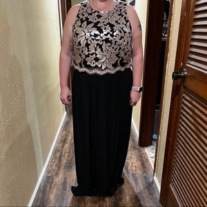 Black and Tan faux two piece dress